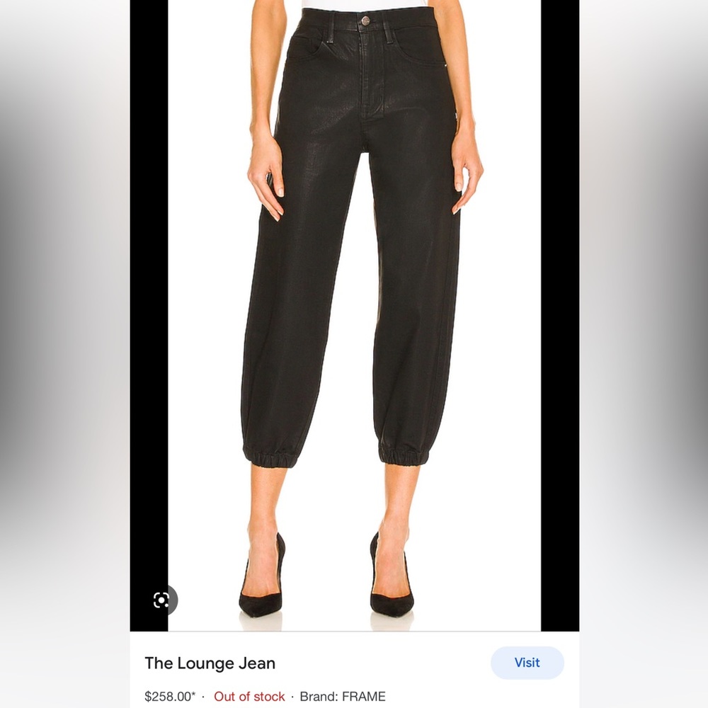 Frame lounge jogger Jean in black. Coated. Amazing fit. Size 27. Worn once.